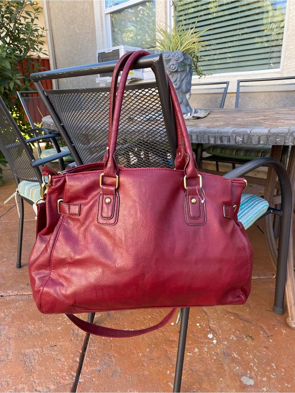 Call It Spring Burgundy Satchel with Gold Hardware